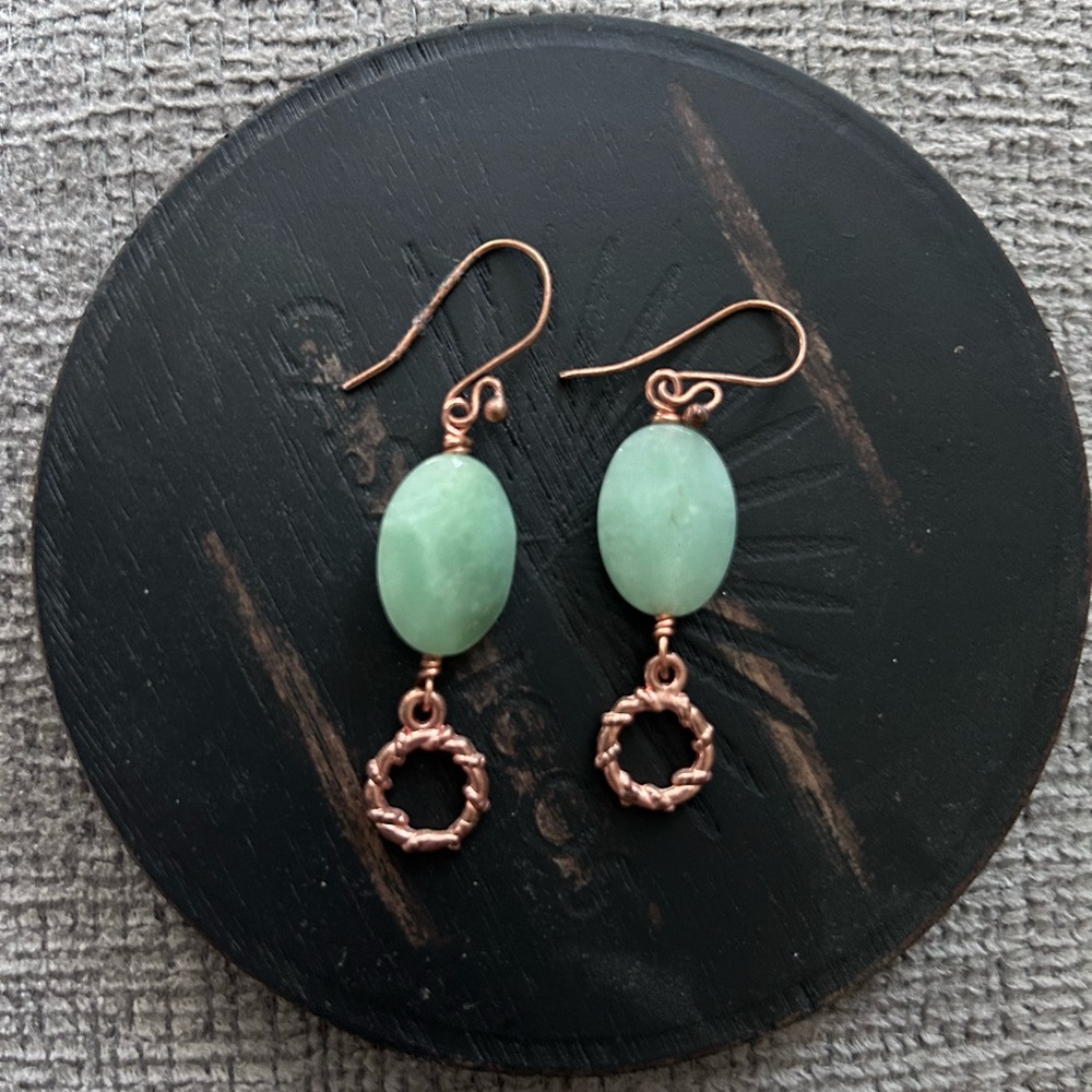 Light Green Aventurine and Copper Earrings